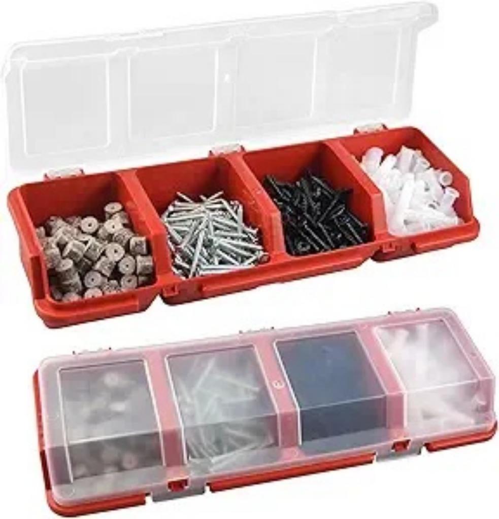 Screw Organizer Storage Bins, Stackable Bins With Lids, Divider Compartment Containers For Garage/Craft Tool Organizing, Tool Cart Cabinet Workbench