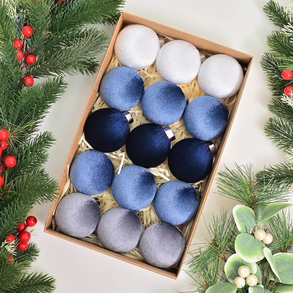 Flocked Plush Christmas Ball Ornaments for Tree Decorations