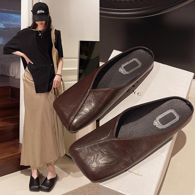 Fashion Fashionable Slip-ons for Women Square Toe Large Size 42 Flat Women's Shoes Light Spring Casual Outdoor Fashion Smooth New Mules