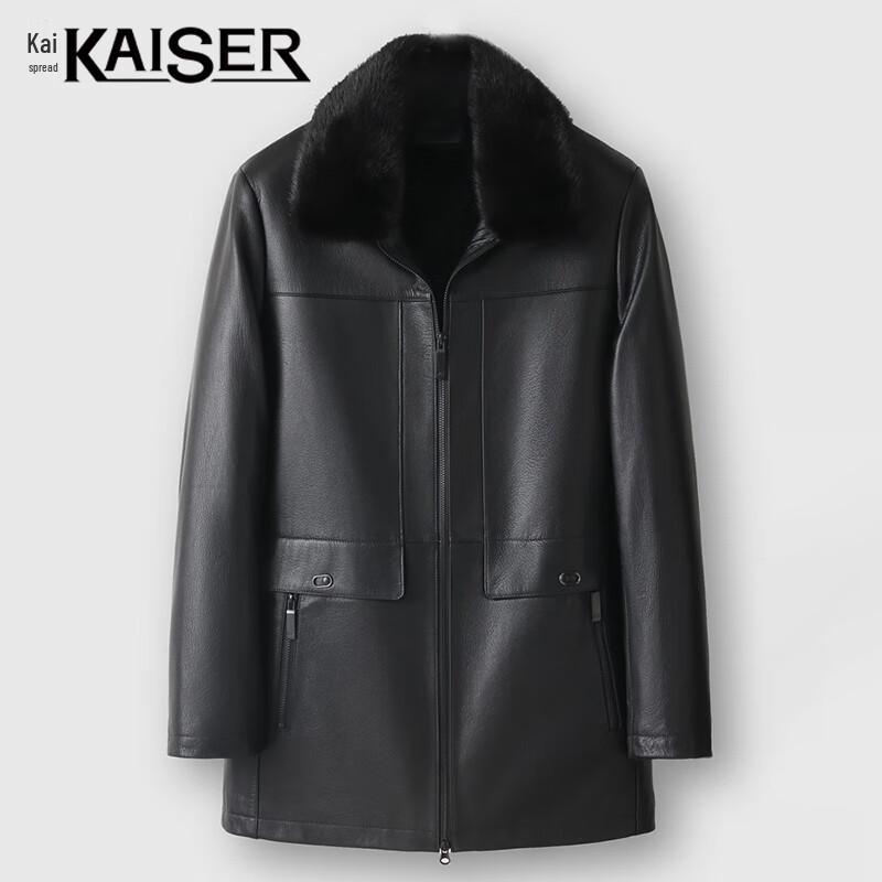 

KAISER Men s Genuine Goat Leather Mid-Length Down Jacket with Mink Fur Collar 3XL