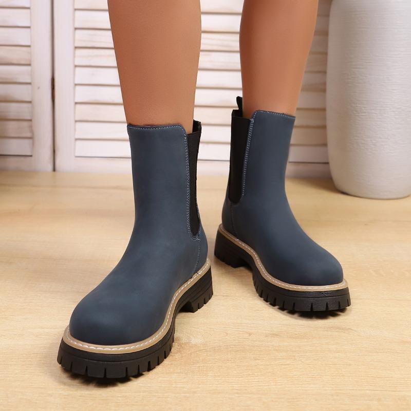 New Large-sized Martin Boots, Simple Thick-soled Round-toed One-foot Boots, Short Boots, Women's Shoes