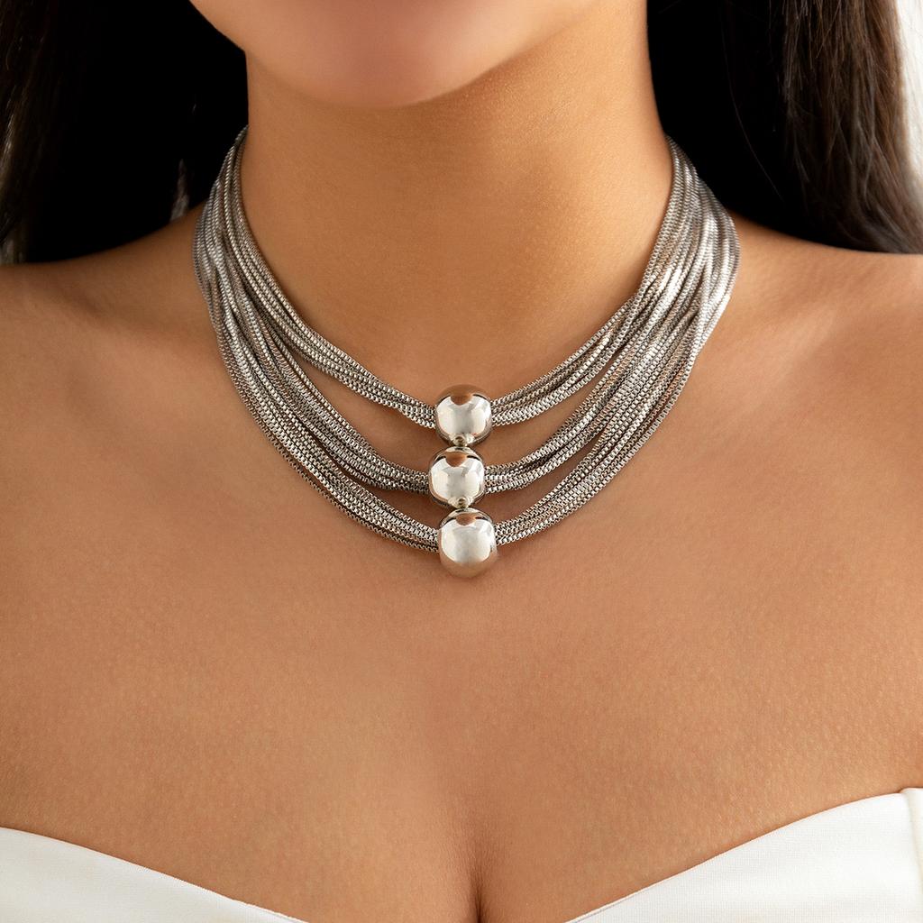 Ingemark Gothic Layered Big Ball Pendant Choker Necklace Women Punk Chunky Thick Box Clavicle Chain Grunge Jewelry Steampunk Men