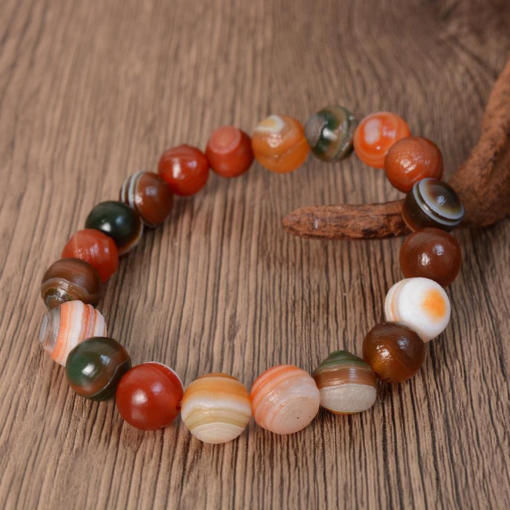 Colorful Ethnic Style Natural Alashan Agate and Gobi Stone Bracelet with Wire-Wrapped Eye Beads
