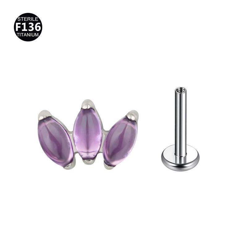 F136 Titanium Marquise Agate Piercing Jewelry, 1.0/1.2 Gauge - Lip Ring & Ear Cartilage Stud.