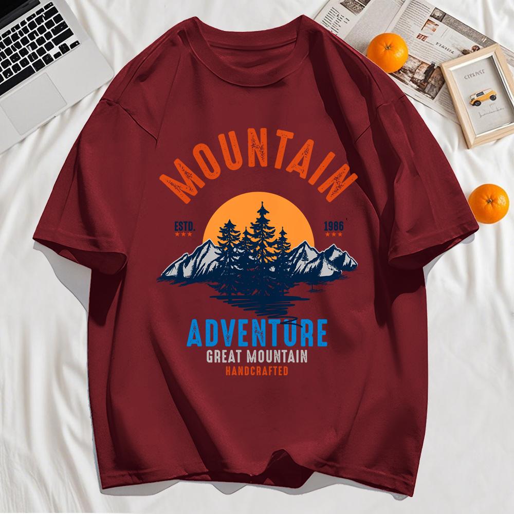 

Приключение Принт Великой Горы Мужские Футболки Мода Лето Свободные С коротким рукавом Круглый вырез Хлопковые Футболки Хип-Хоп Повседневная Уличная одежда 3XL