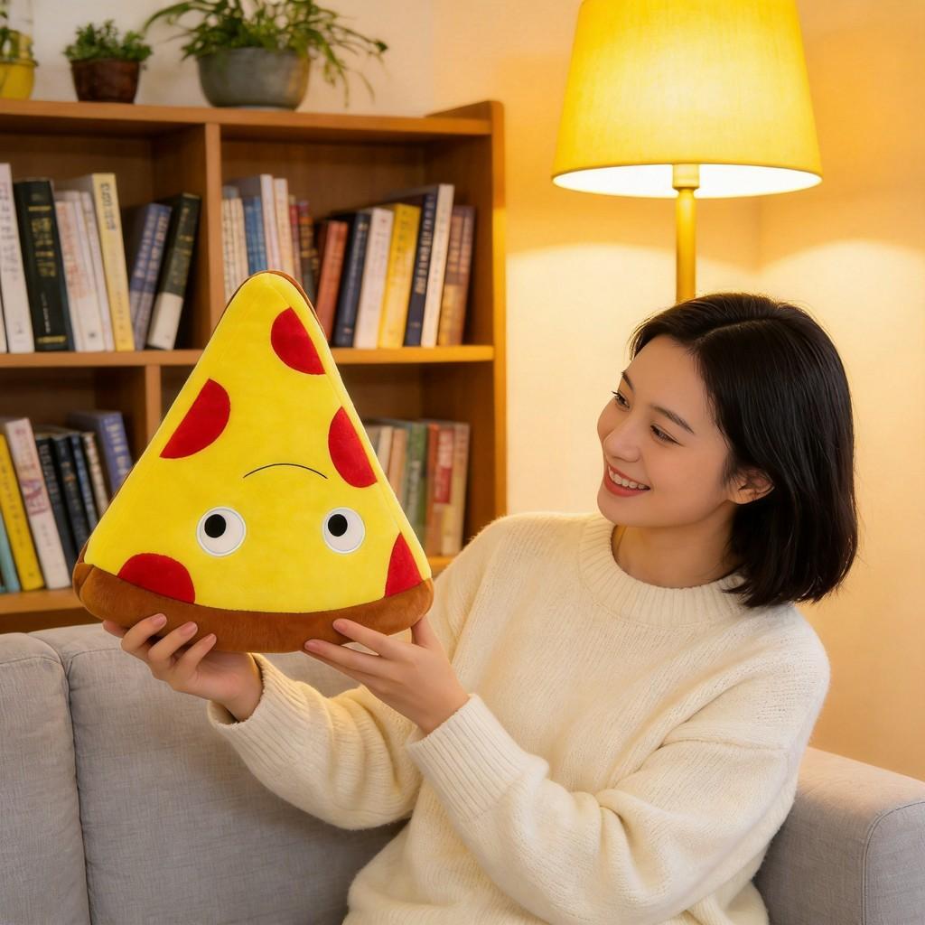 Cuscino Peluche Pizza Burger e Patatine con Morbido Peluche Corto per Arredo Salotto e Regalo per Bambini