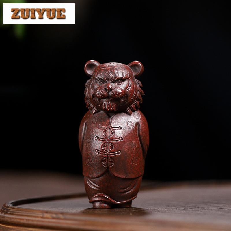 Antique Purple Clay Tea Pet Ornaments Boutique Can Raise Tiger Figure Decoration Desktop Lucky Decor Handmade Teaset Accessories
