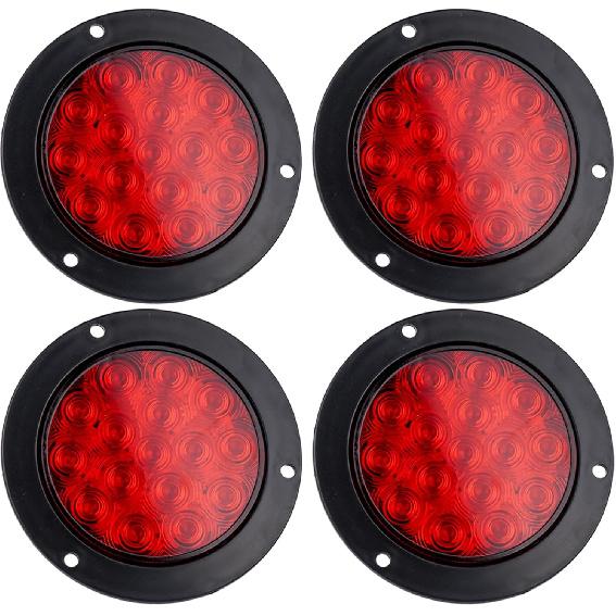 LIGBT 4Pcs 4 Inch Red Led Round Trailer Tail Lights 16 LED 4" Led Trailer Stop Brake Turn Tail Lights Waterproof Led Trailer Light For Truck Boat RV