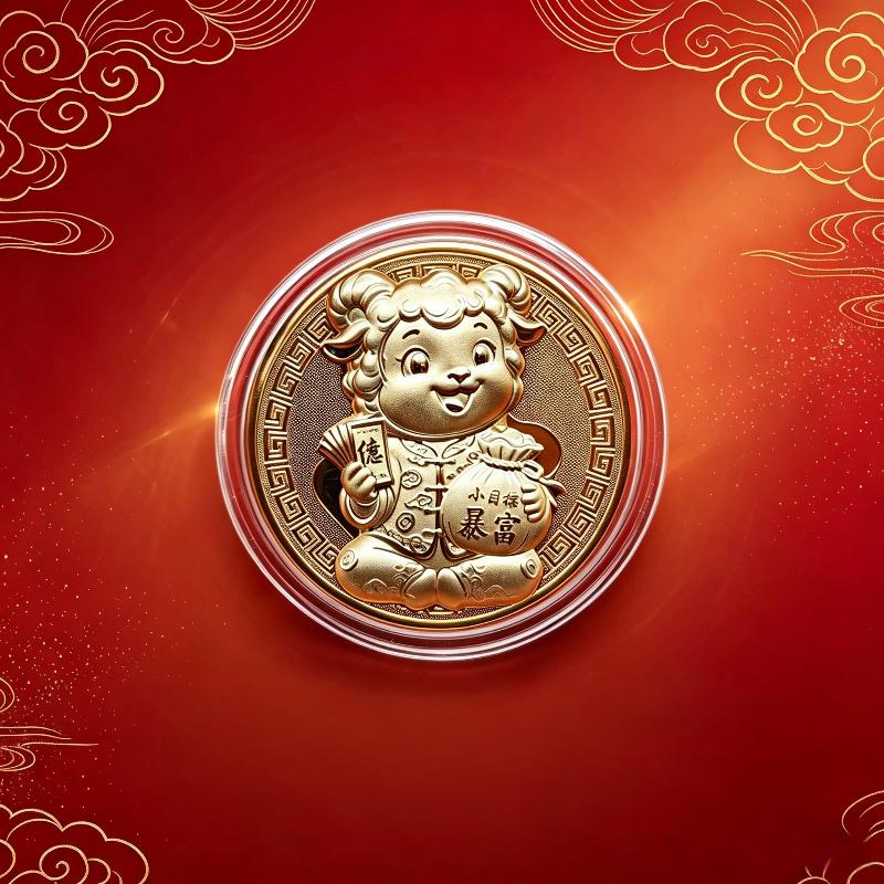 Chinese Zodiac Sheep Gold Color Lamb Commemorative Coin Decoration Metal Crafts Souvenir Medal New Year Collection Gift