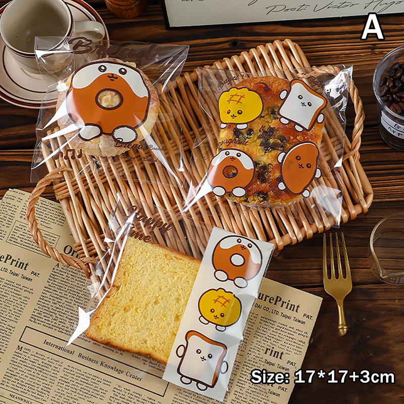 Cartoon Bread Storage Bags Self-Sealing Clear Plastic Packaging Bags For Sliced Bread Donuts Bagels Buns Resealable Bakery