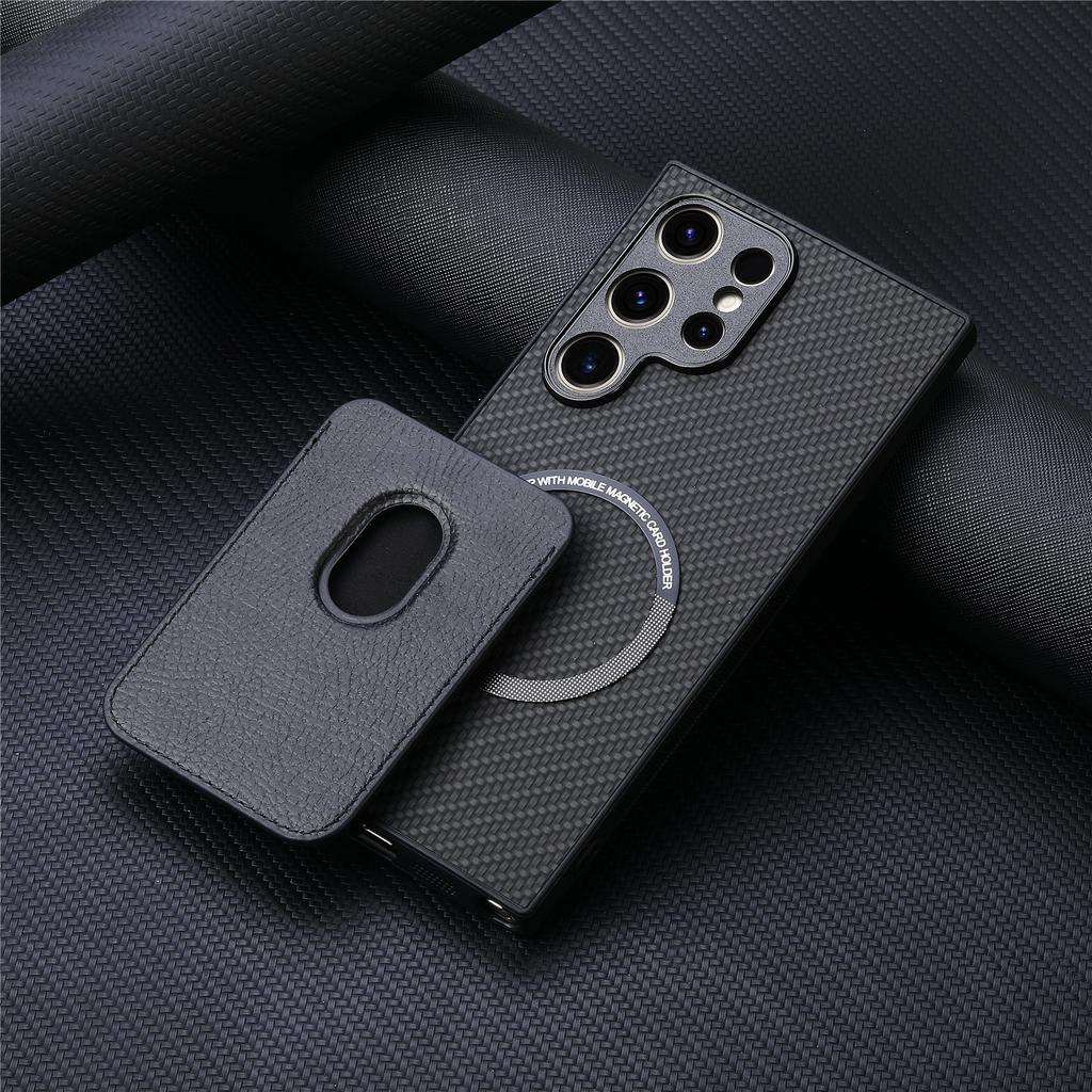 Carbon Fiber Style PU Leather for Magsafe Case for Samsung Galaxy S24 S25 Ultra S22 Plus S21 S23 FE A54 A55 A56 Back Cover LM2