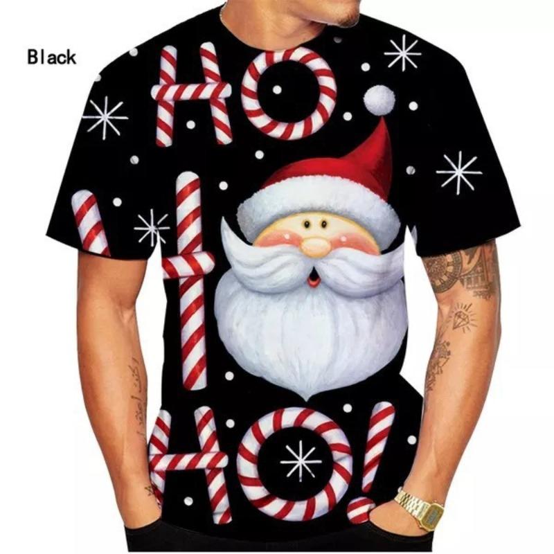 

Christmas Element Printed Crew Neck Top Fashion Short Sleeve Casual Loose T-Shirts Men’s 6XL