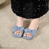 Large Size Fat Feet French Bow Square Head Flat Bottom Open Toe Slippers Summer Flat Heel Hundred Women's Shoes