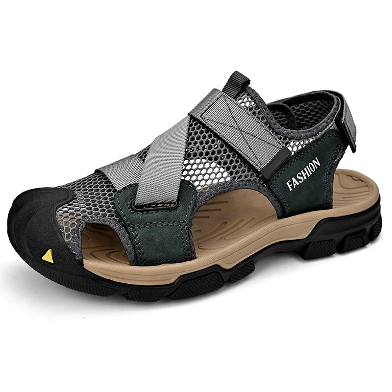 

Мужские сандалии 2024 Летняя мода Мужские пляжные кожаные сандалии Роскошные сандалии Мужская уличная пляжная повседневная обувь Брендовые мужские сандалии 44 серый