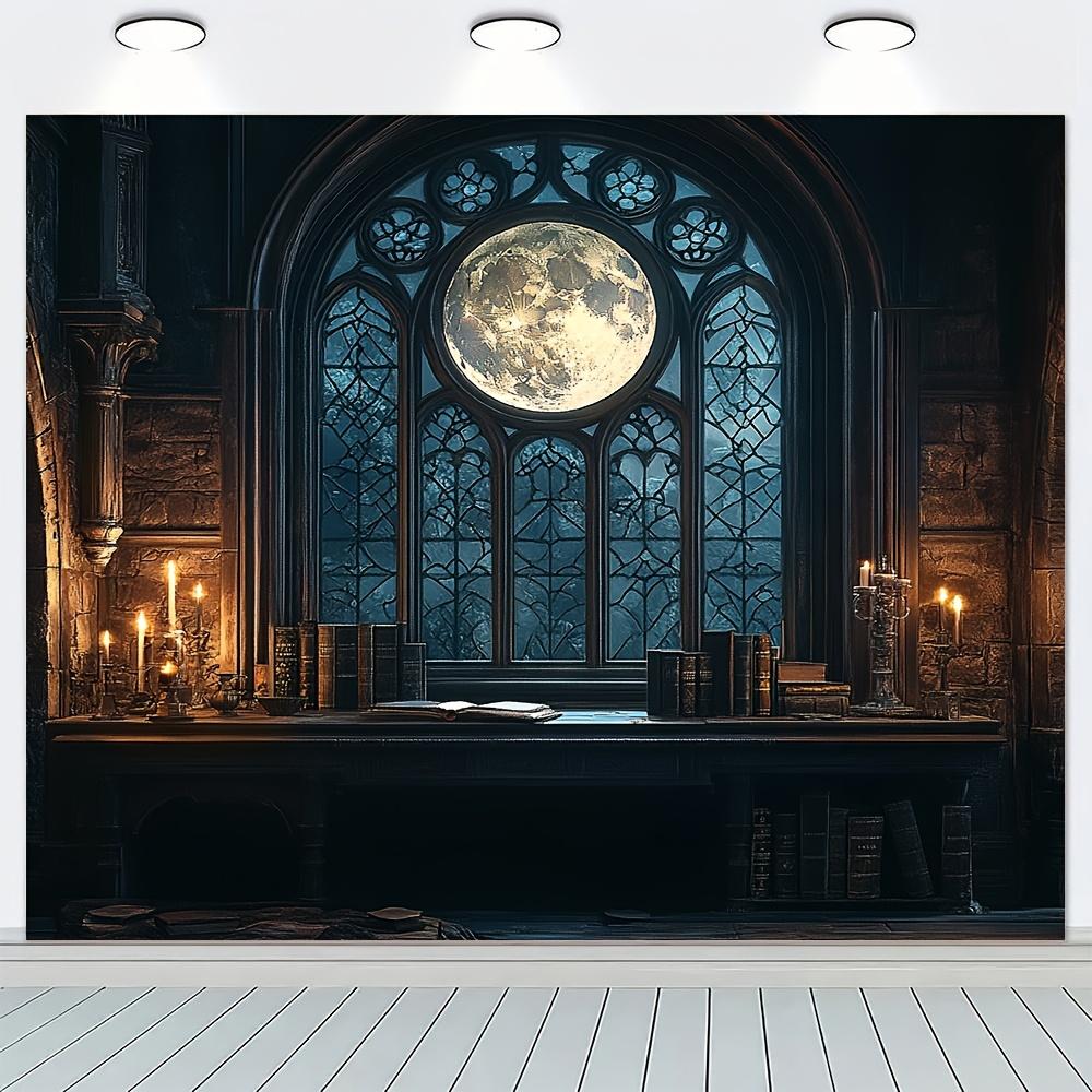 1 Vintage Gothic Bibliotheksfenster - strapazierfähige Polyesterfaser, perfekt für die Dekoration zu allen Jahreszeiten und festliche Atmosphären