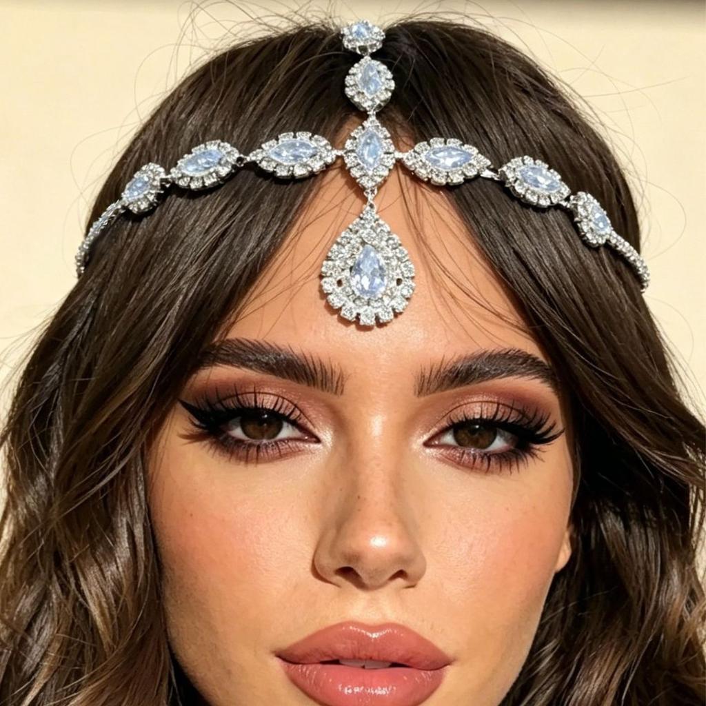 Sexy Water Drop Headgear Bohemian Fashion Shiny Rhinestone Forehead Chain Bohemian Bride Hair Chain Women