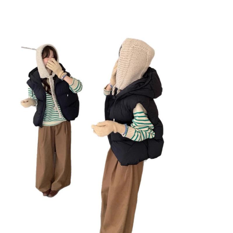 Small hooded loose short sweet puff cotton vest women's autumn and winter new down cotton vest
