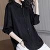 Female Clothing Korean Loose Shirt Polo-Neck Casual Fashion Single-breasted Diamonds Spring Autumn Commute Long Sleeve Blouse