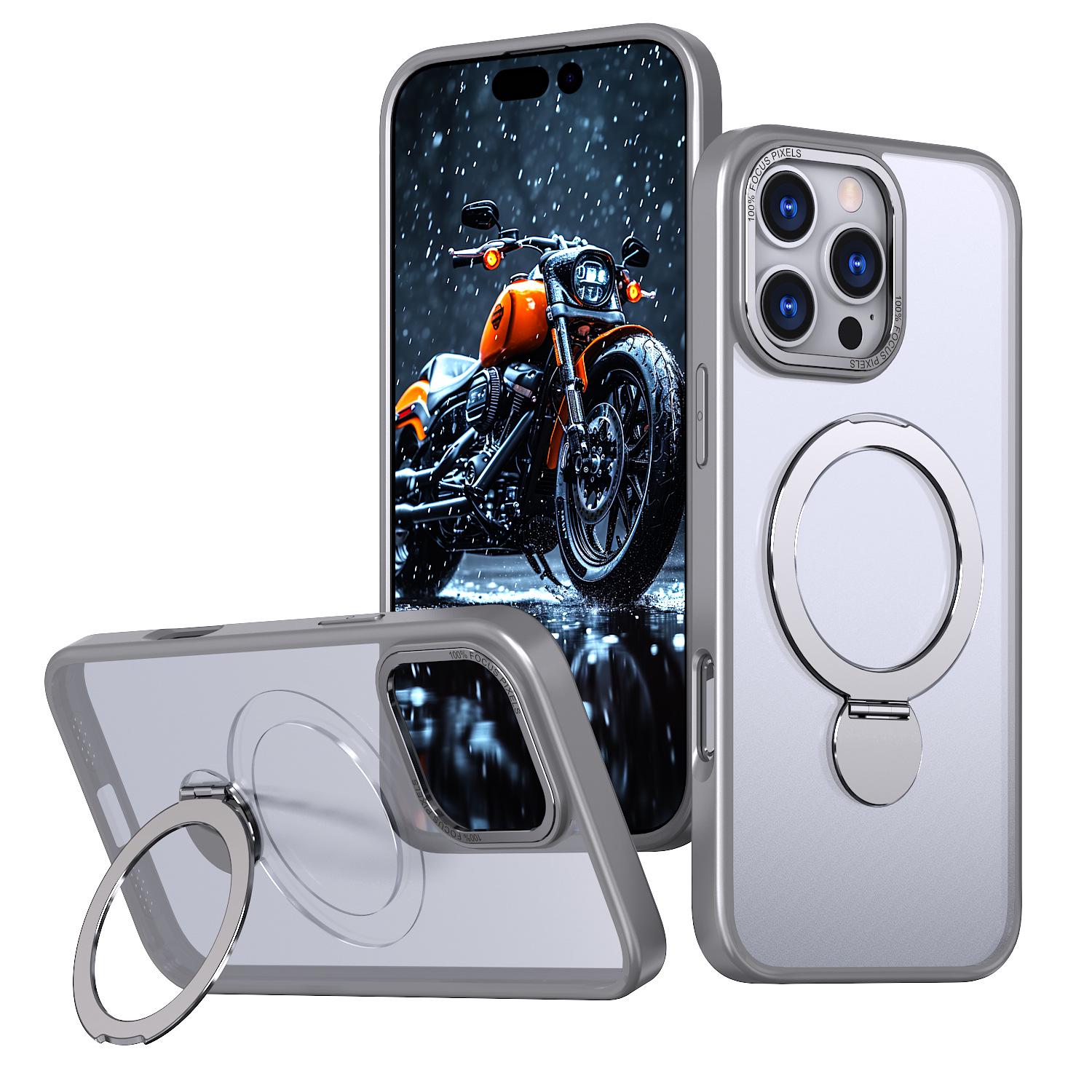 

Apple 16 Pro Max Transparent Acrylic Phone Case with Rotating Stand and Magnetic Protective Cover IP 15 Pro Max