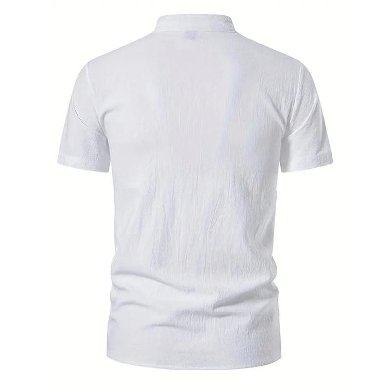 Men's Retro Shirt Short Sleeve Linen Lightweight Breathable Solid Color Fashion Pirate V Neck Stylish Shirs