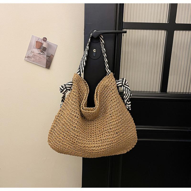 Large Capacity Straw Woven Bag Women's Summer New Vacation Woven Bag Lazy Wind Shoulder Commuter Tote Bag
