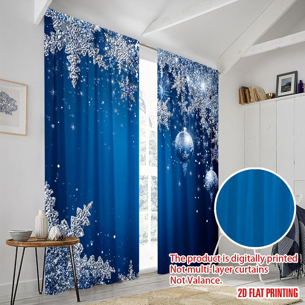 2pcs  2D plane printing Contemporary Curtains Blue Pattern Polyester Fabric (without rod) Festive Use for Bedroom   Living Room