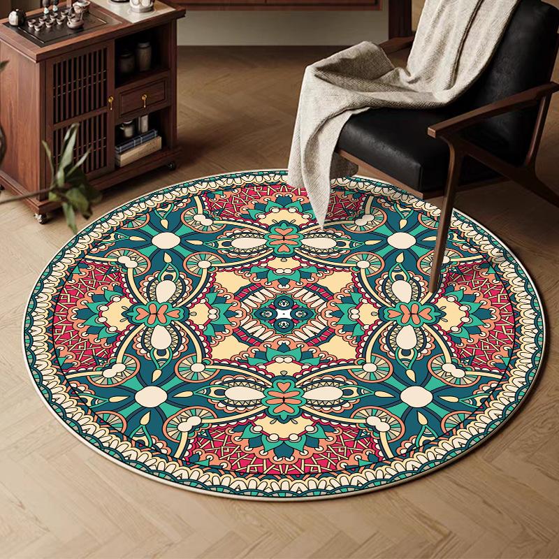 VIKAMA Retro Round Carpet, Living Room Persian Ethnic Style Sofa Cushion, Bedroom Study Room Carpet, Home Decoration