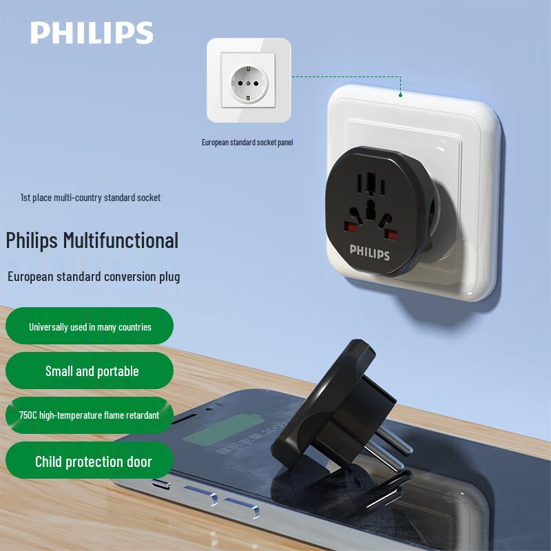 Philips Universal to European Travel Power Adapter CN plug (adapter included)