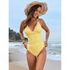 Traje de baño amarillo sexy para mujer 2025, escote en V profundo, adelgazante, plisado, control de abdomen, traje de baño de una pieza, traje de baño de playa, monokini de vacaciones