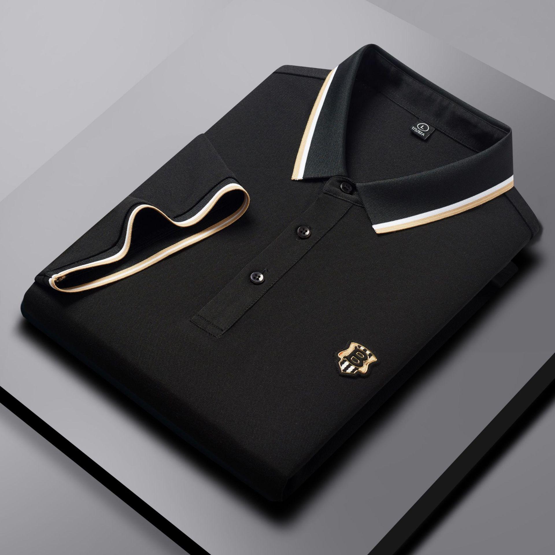 

Мужская повседневная футболка-поло с коротким рукавом из высококачественного тутового шелка с лацканами, однотонная, средней плотности 4XL чёрный