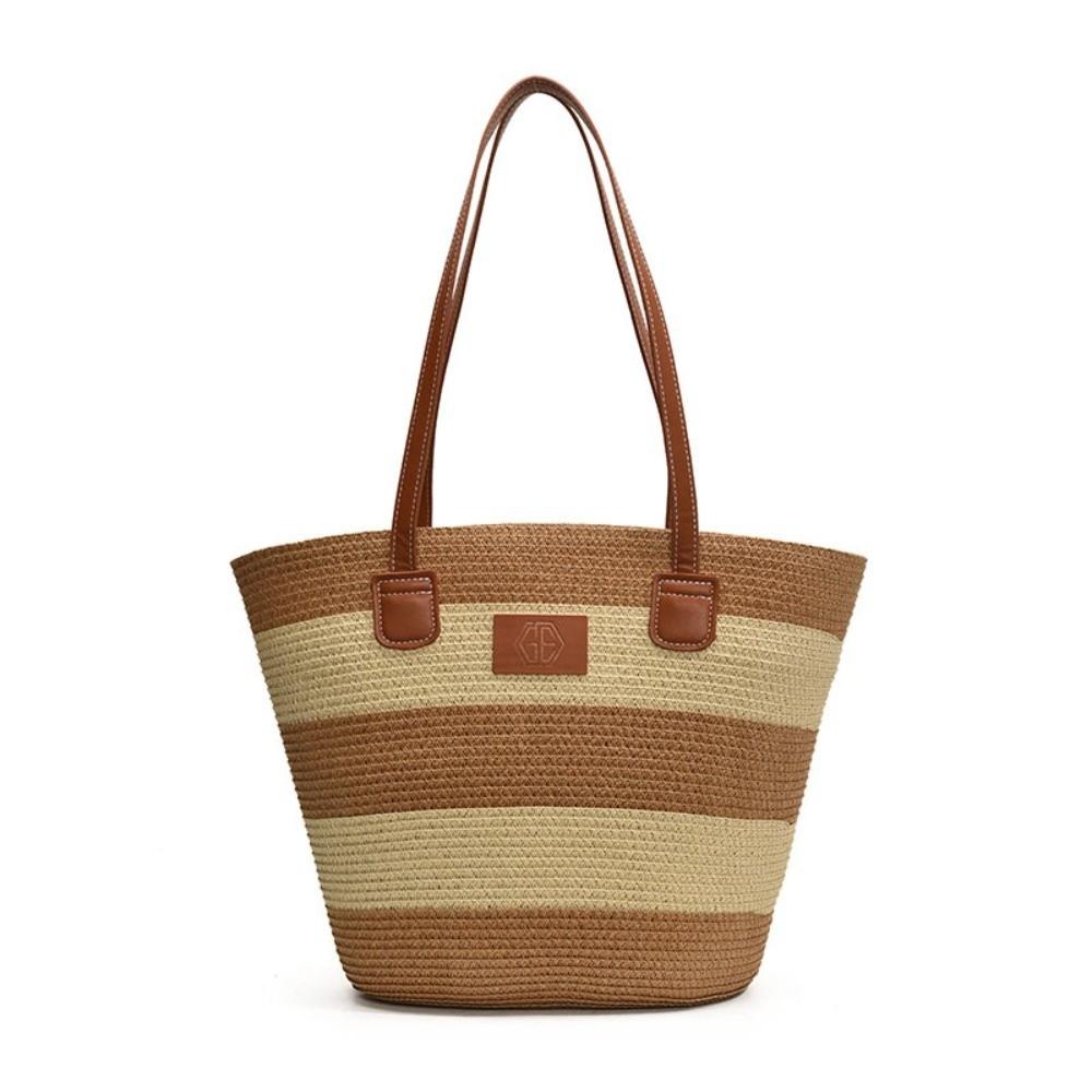 Lightweight Stripe Woven Tote Bag Polyester Summer Beach Handbag Shopping Straw Bag  School