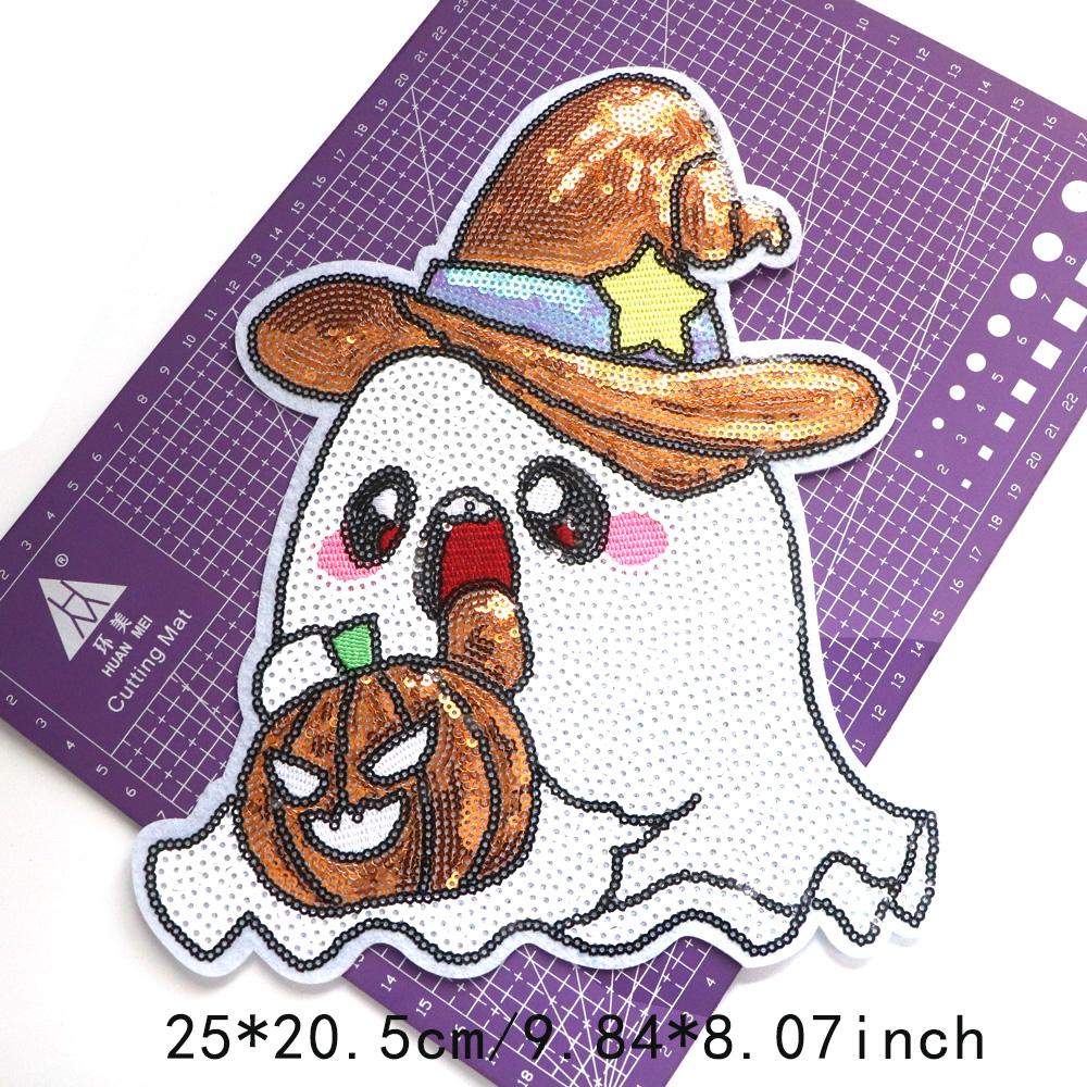 1pcs Sequin Halloween Ghost Embroidered Patches For Clothing Iron On Patches For Clothes DIY Fusible Patch