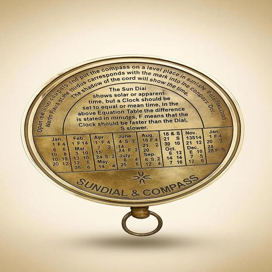 Brass Embossed Penny 1930 Sundial Rope Compass Gift for Him, Her Christmas, Birthday, Home Office Decor