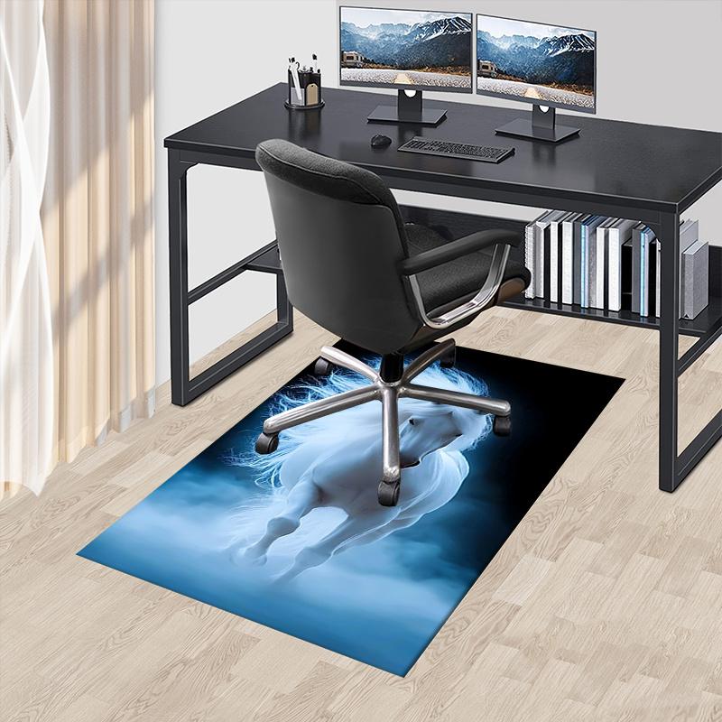 Charming White Horse Chair Mat Office Carpet, Oversized Rug for Home Decor, Sofa Mat, Desk Protector