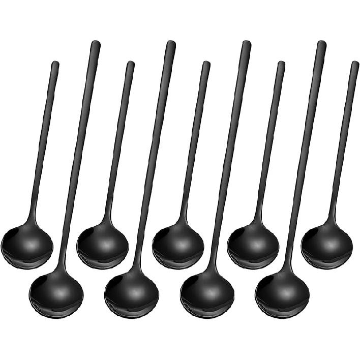 9 PCS Coffee Spoons Espresso Teaspoon, PBIEHSR Stainless Steel Two Different Lengths Tea Spoon for Stirring Coffee Bar Accessories (Gold)