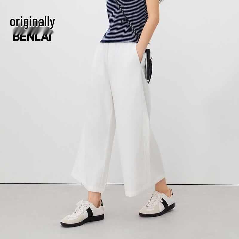 BENLAI Women s Loose Drawstring Cropped Wide-Leg Jeans M