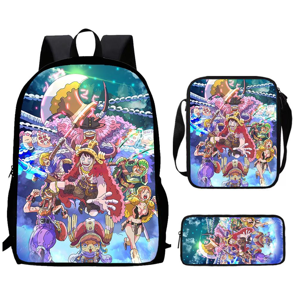 One Piece 15-Inch Mochila 3 PCS Lightweight Durable School Backpack With Crossbody Bag And Pencil Case For Boys Girls Ages 6-10