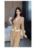 Women's Casual Fashion Set: Two-Piece Faux Layer Top and Wide-Leg Pants for Spring & Autumn