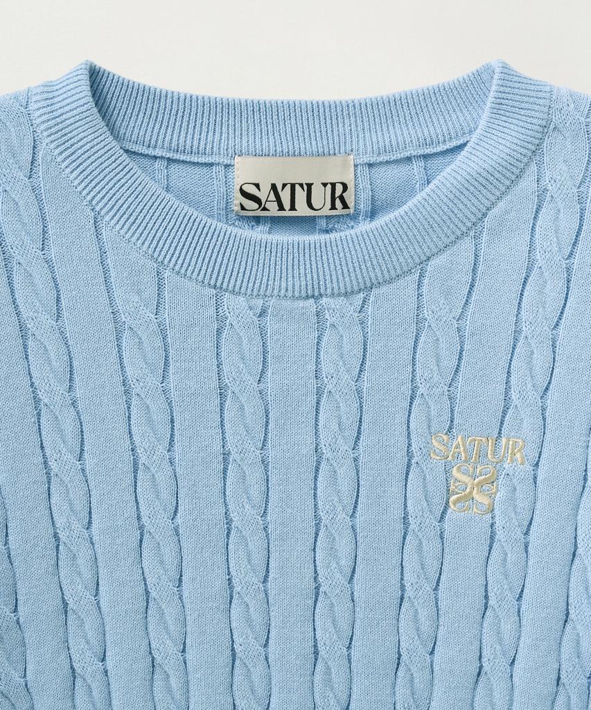 Seteo (W) Cable Crew Neck Half Knit Sky Blue