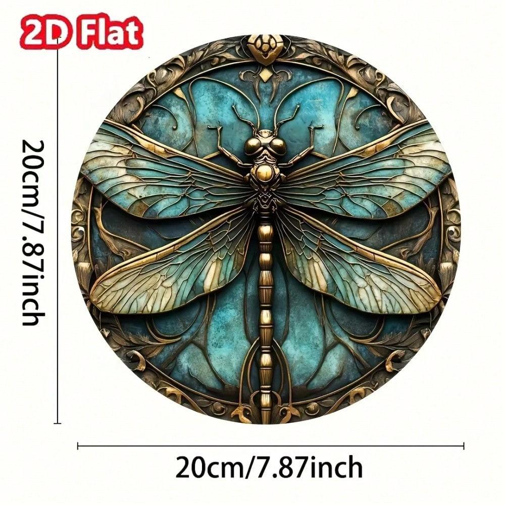 

Vintage Tinplate Dragonfly Wall Art Round Metal Plaque Teal Gold Home Decor 20x20 разноцветный