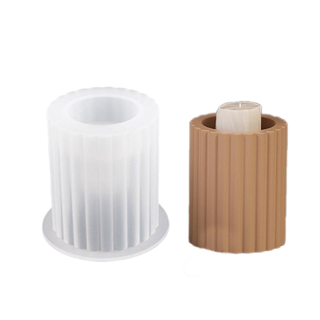 Candle Holder Resin Molds Striped Cylindrical Candlestick Silicone Mold Unique Candle Stand Epoxy Casting Mould DIY