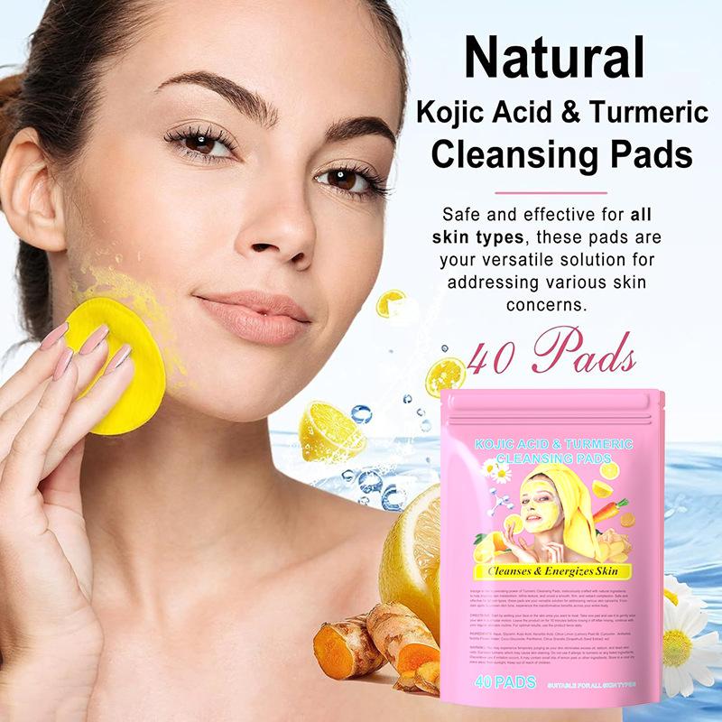 Turmeric Kojic Acid Pads Gentle Exfoliating Facial Cleansing Wipes for Dark Spots & Brightening Face Pads 30 Count