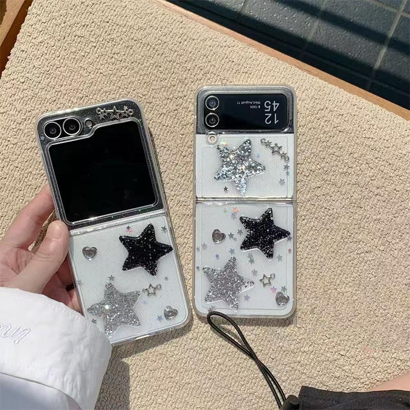Glitter Sequin Five-pointed Star Mobile Phone Case for South Korea for Samsung Zflip7 Folding Screen Transparent Fold6 Protective Case
