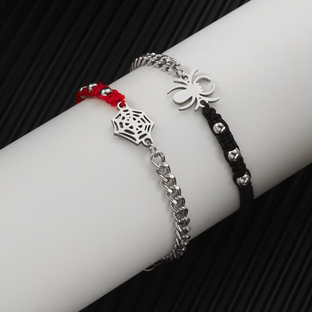 Halloween Gothic Punk Spider Bracelet for Women Men Silver Color Spider Handmade Weaving Couple Bracelet Party Jewelry Gifts