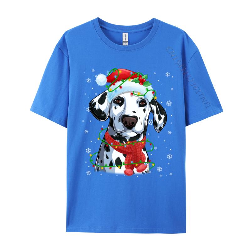Christmas Lights Dalmatian Dog Santa Hat Scarf T-Shirts Dog Lovers T-Shirts Simple Style Top Quality Mens Tees