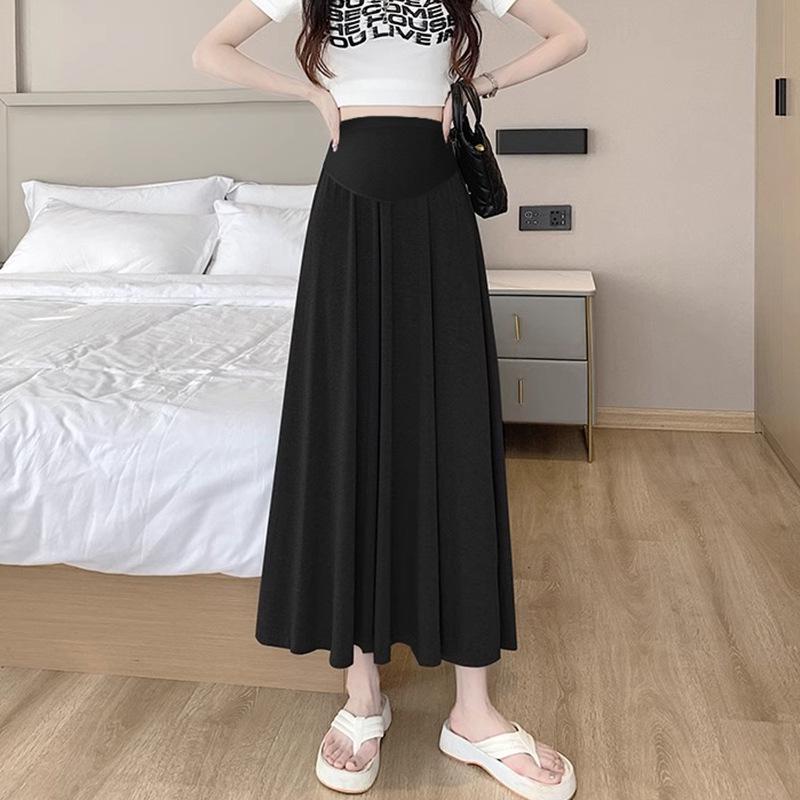 Summer Modal High-Waist A-Line Maternity Dress with Large Hem