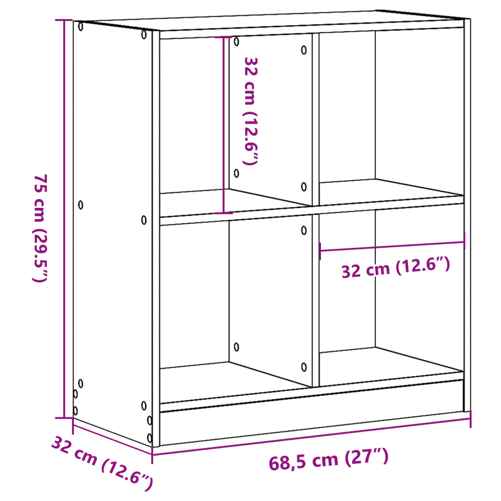 Bookshelf Concrete Grey 68.5x32x75 cm Engineered Wood