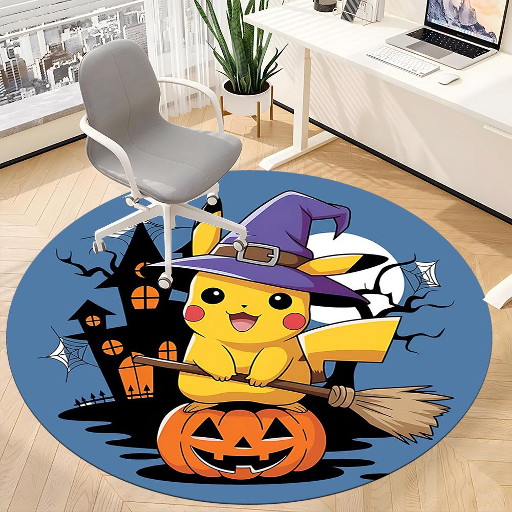 1pc Halloween Pikachu Office Round Area Rug, Under Office Chairs Bedroom Living Room Home Decor  a1022250