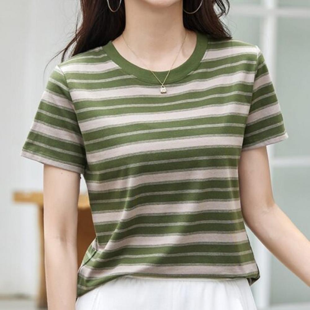 Navava Women Basic STripe Round Neck ShorT Sleeve T shirT nT3348