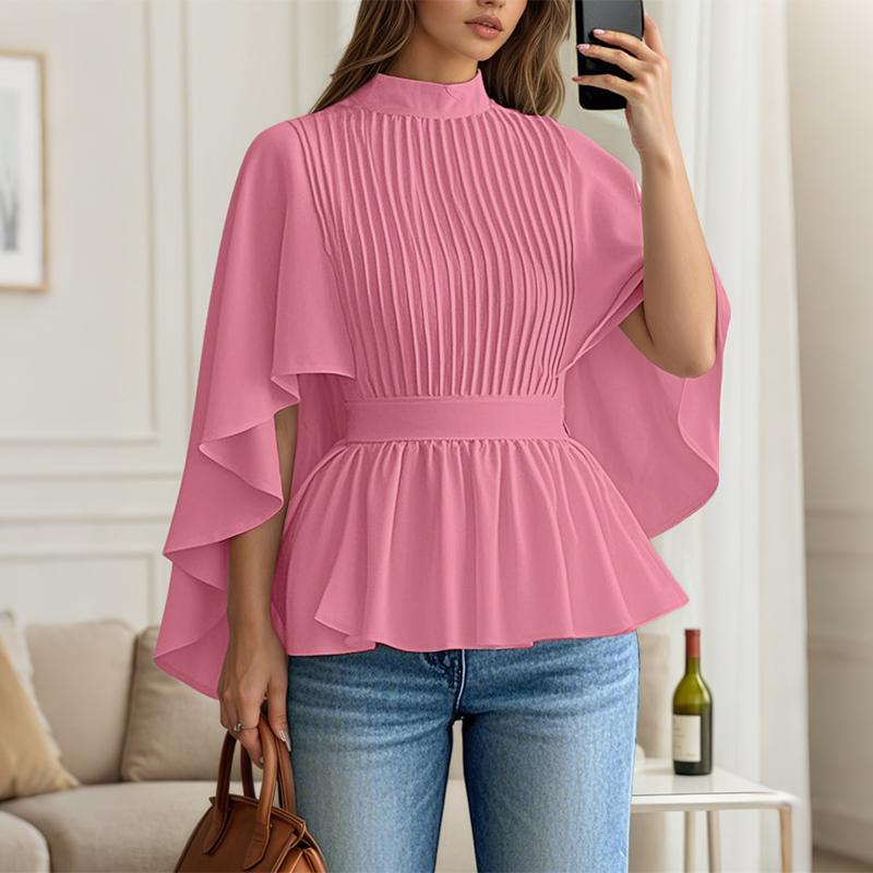 

ZANZEA Женская повседневная блузка с круглым вырезом, свободного кроя, с рукавами 3/4, фасона кейп 2XL розовый